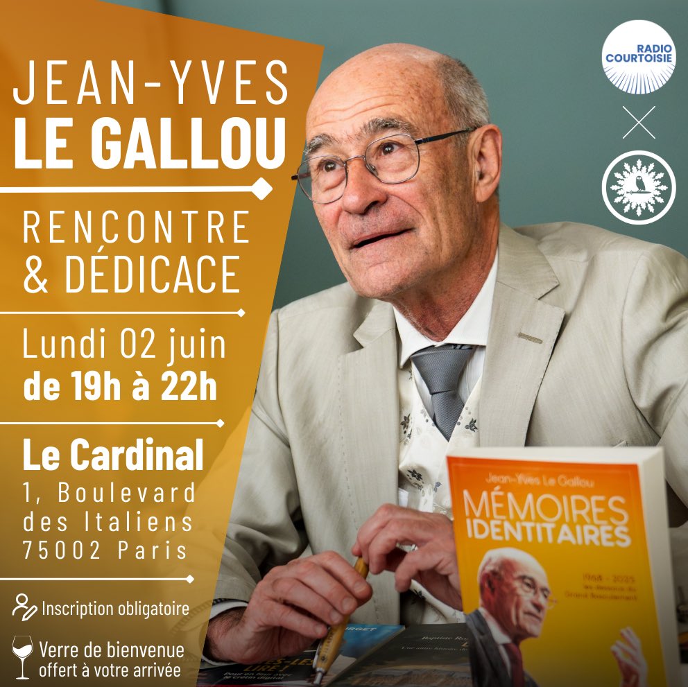 Jean-Yves Le Gallou - Rencontre et dédicace le lundi 2 juin - 75002 Paris